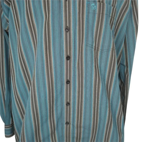 Sergio Maldini Dress Shirt, Button Down, Striped, Teal/Black/Gray, XL - Picture 3 of 9